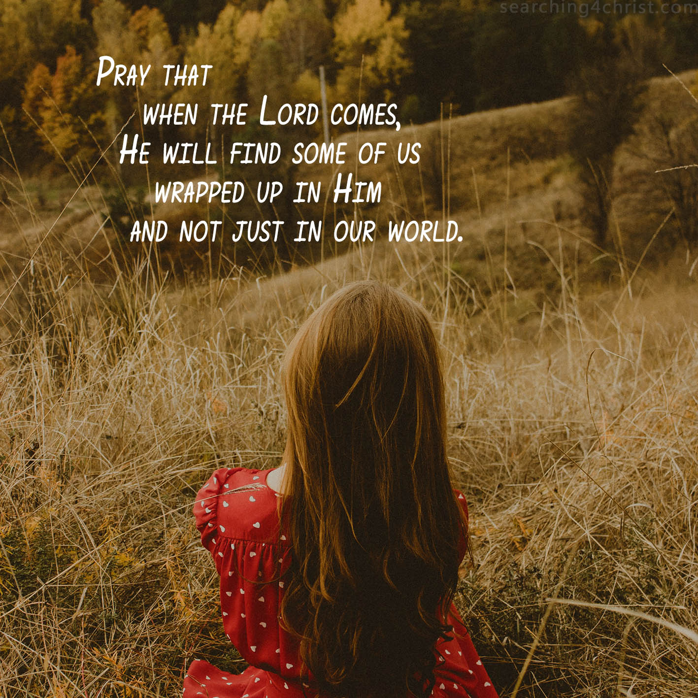 Pray that when the Lord comes, He will find some of us wrapped up in Him and not just in our world.